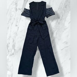 Black Cold Shoulder Jumpsuit with Tie Waist | Wide Leg